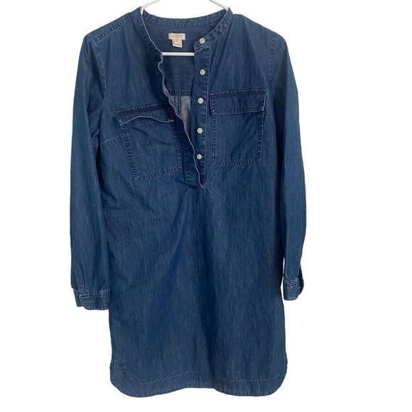JCrew Denim 1/4 Button Down Long Sleeve Dress Sz XS - Picture 1 of 8